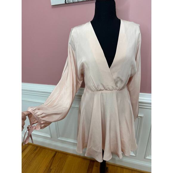Amanda Uprichard Crystal Silk Mini Dress in Dusty Rose Small Long Sleeve Lined - Picture 6 of 8